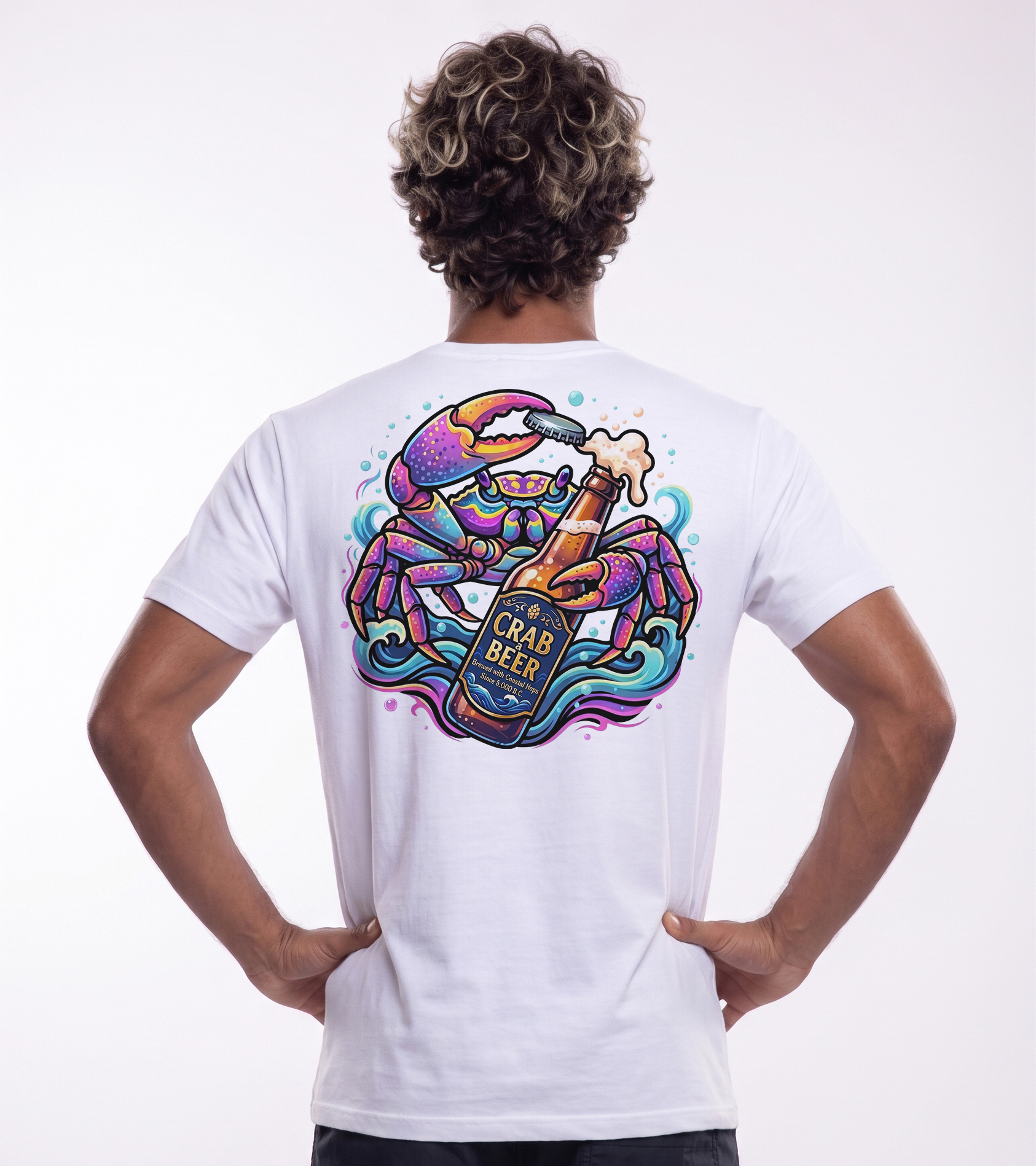 Crab a beer - Camiseta padrão masculina branca